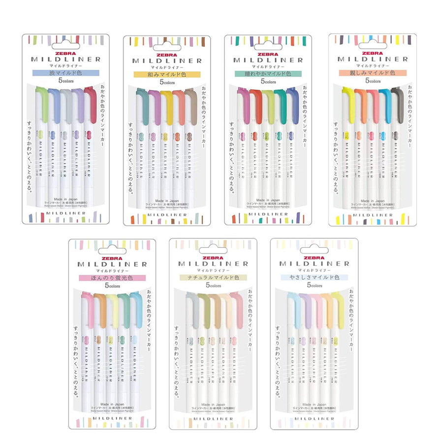 Pastel Highlighter Set Double Ended - Zèbre Mildliner surligneur Pastel ensemble complet