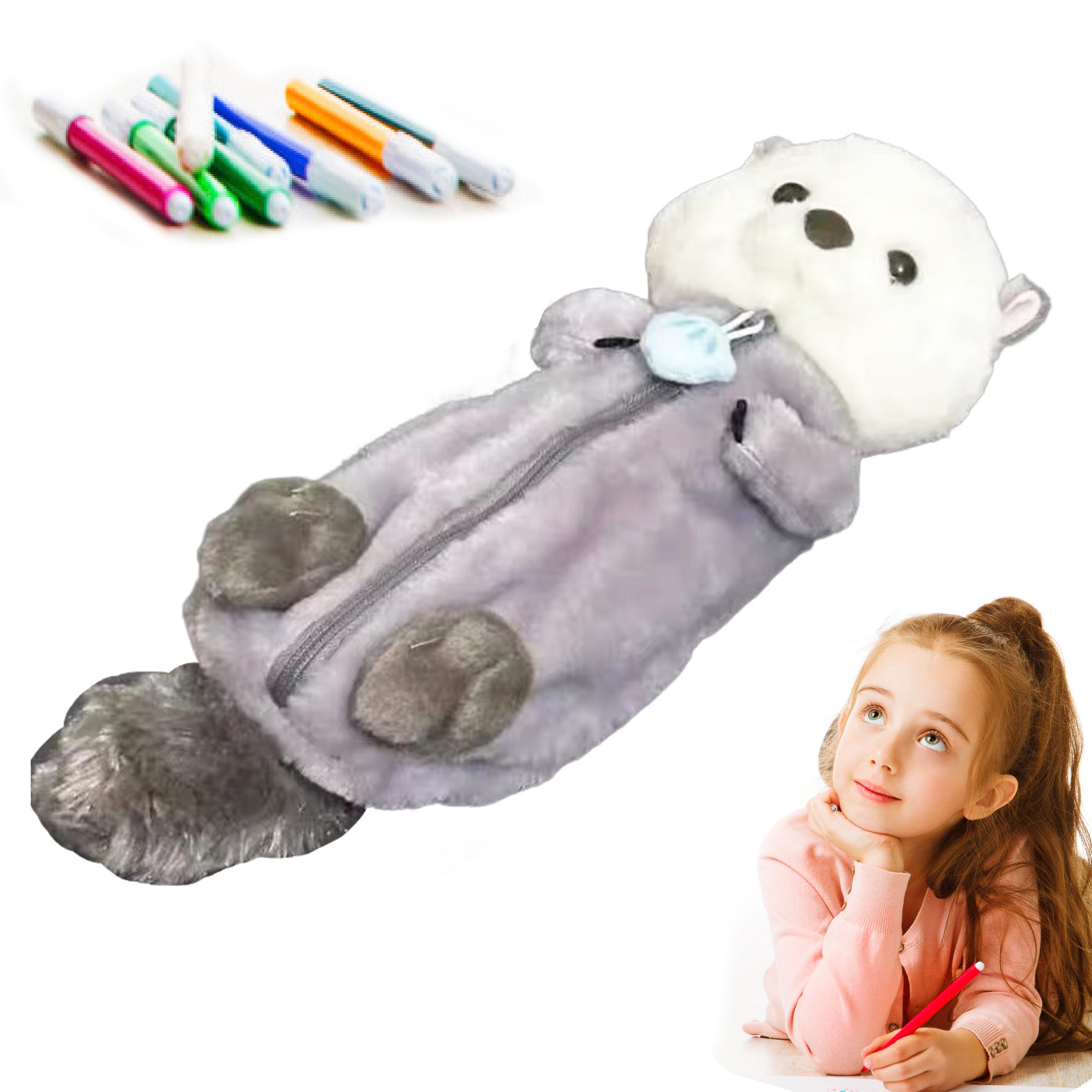 School Supplies - Trousse à crayons en peluche créative,