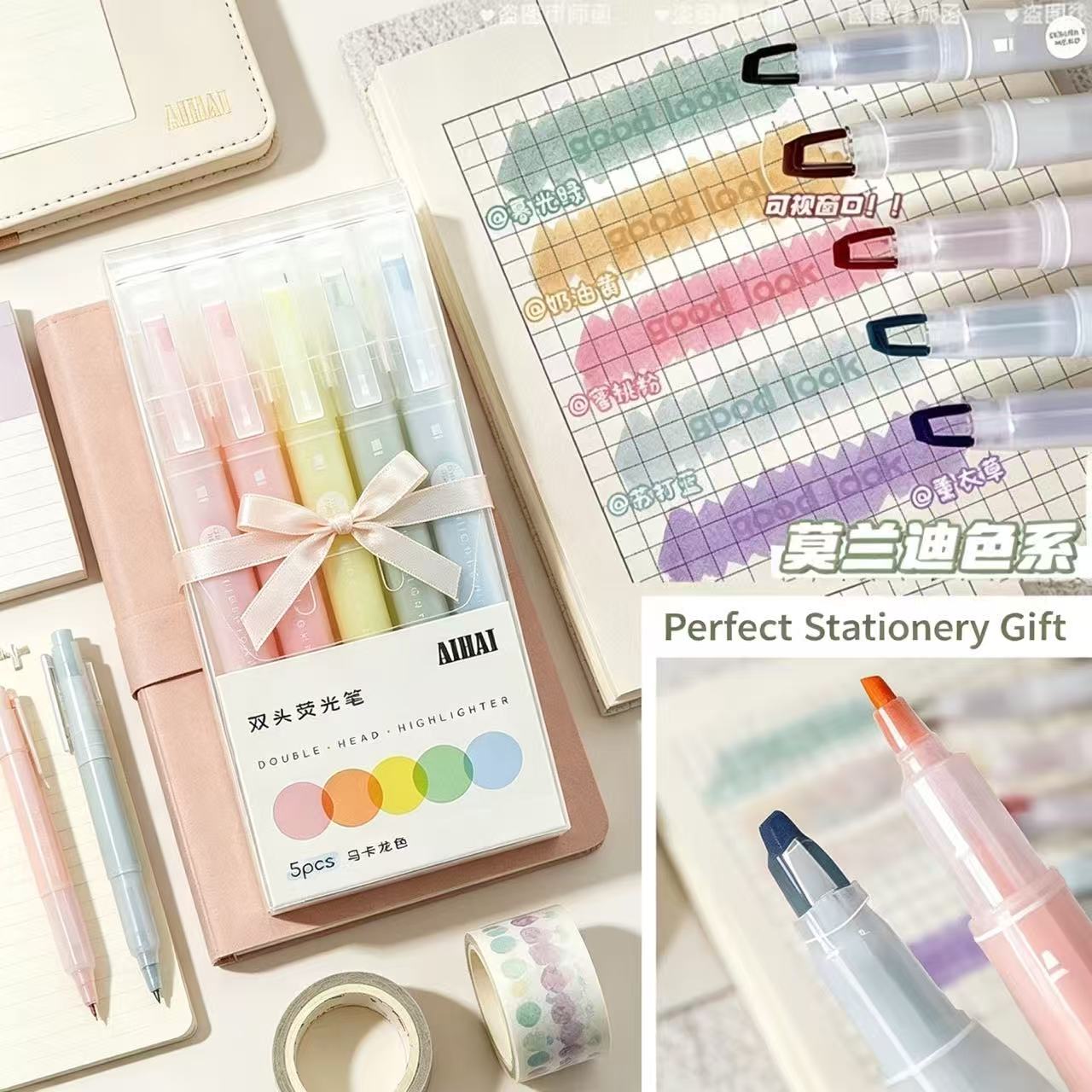 Pastel Highlighter Set Double Ended - Surligneurs double pointe, 5-25 couleurs/ensemble, pointe