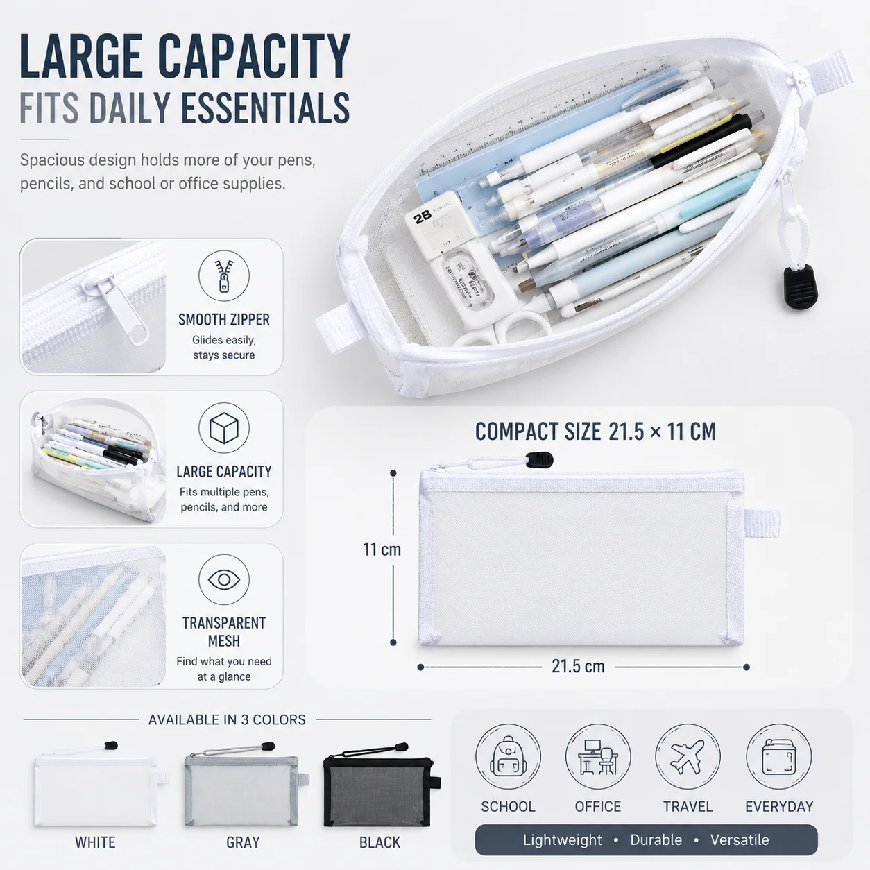Pochette à crayons transparent - Clear Mesh Pencil Pouch For Exam avis et prix