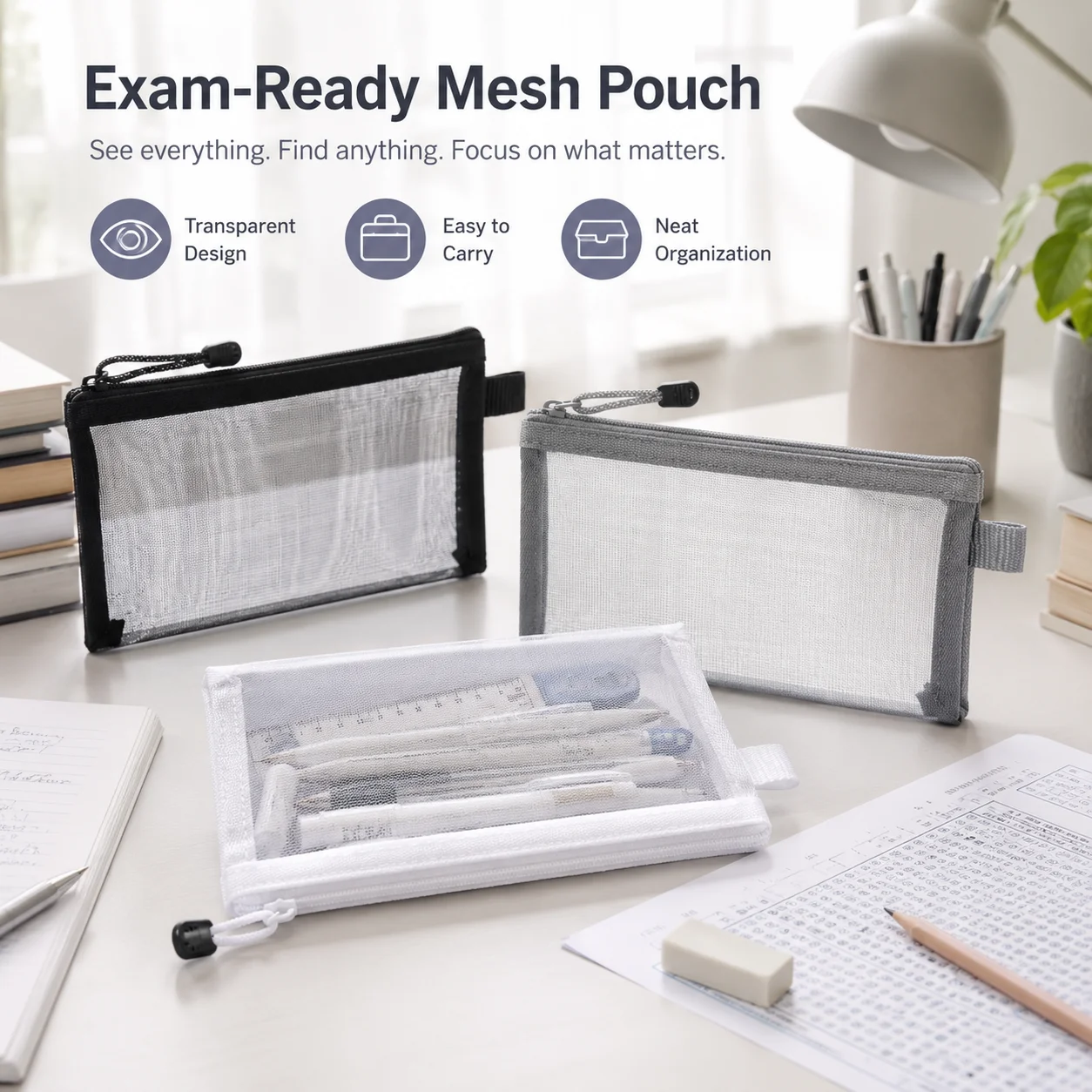 Pochette transparente en maill - Clear Mesh Pencil Pouch For Exam avis et prix